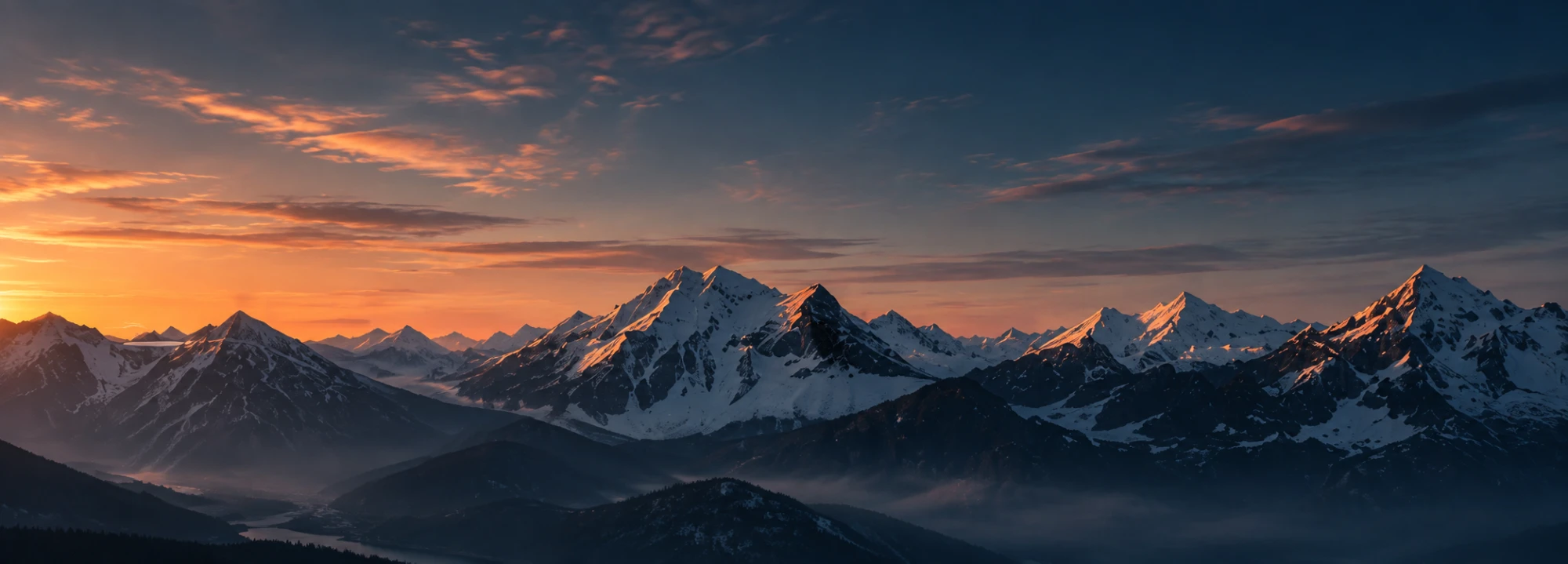 A mountain range at sunset